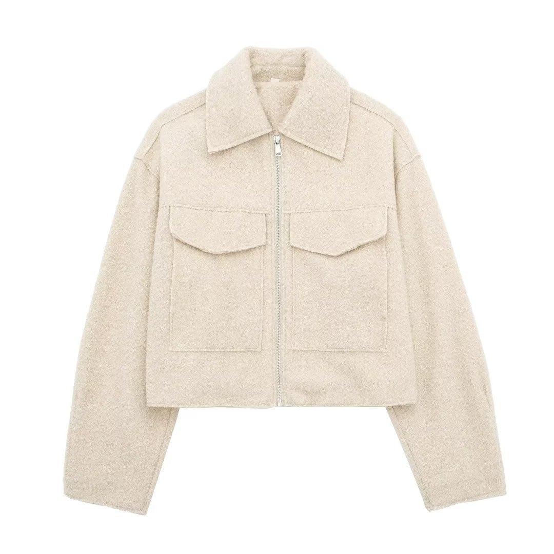 R&B | Kurze Wolljacke Scharfer Kragen Strukturiert und Warm