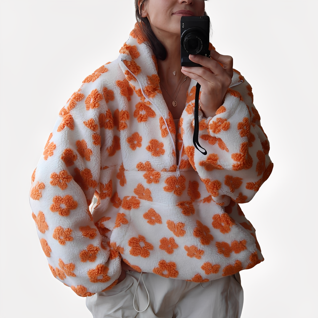 R&B | Damen-Sherpa-Pullover mit stilvollem Blumenmuster