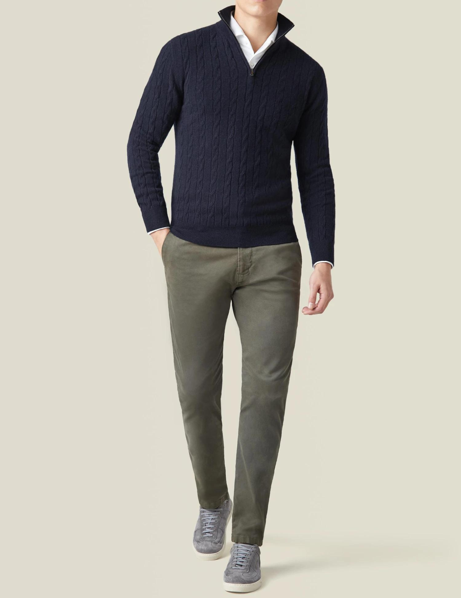 R&B | Zopfstrickpullover mit Reißverschluss - Eleganter Business & Freizeitpullover