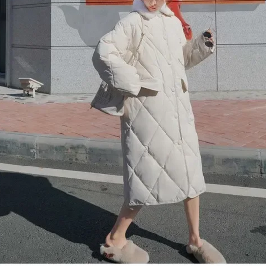 R&B | Stylische Übergroße Steppjacke mit Pelzkragen und Knöpfen Ideal für Herbst/Winter