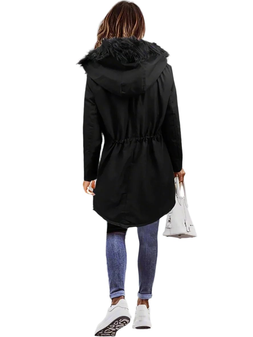 R&B | Pelz Winterjacke für Damen - mit Kapuze und Taschen