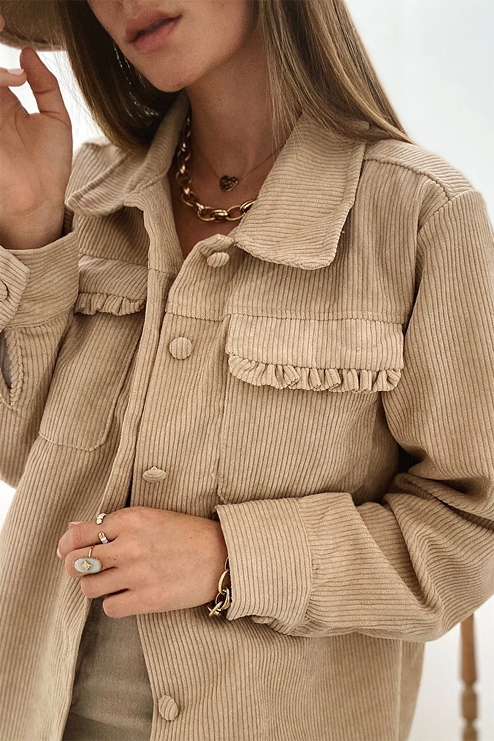 R&B | Cordurahemdjacke mit Rüschendetails Baumwollmischung Elegant und Modern
