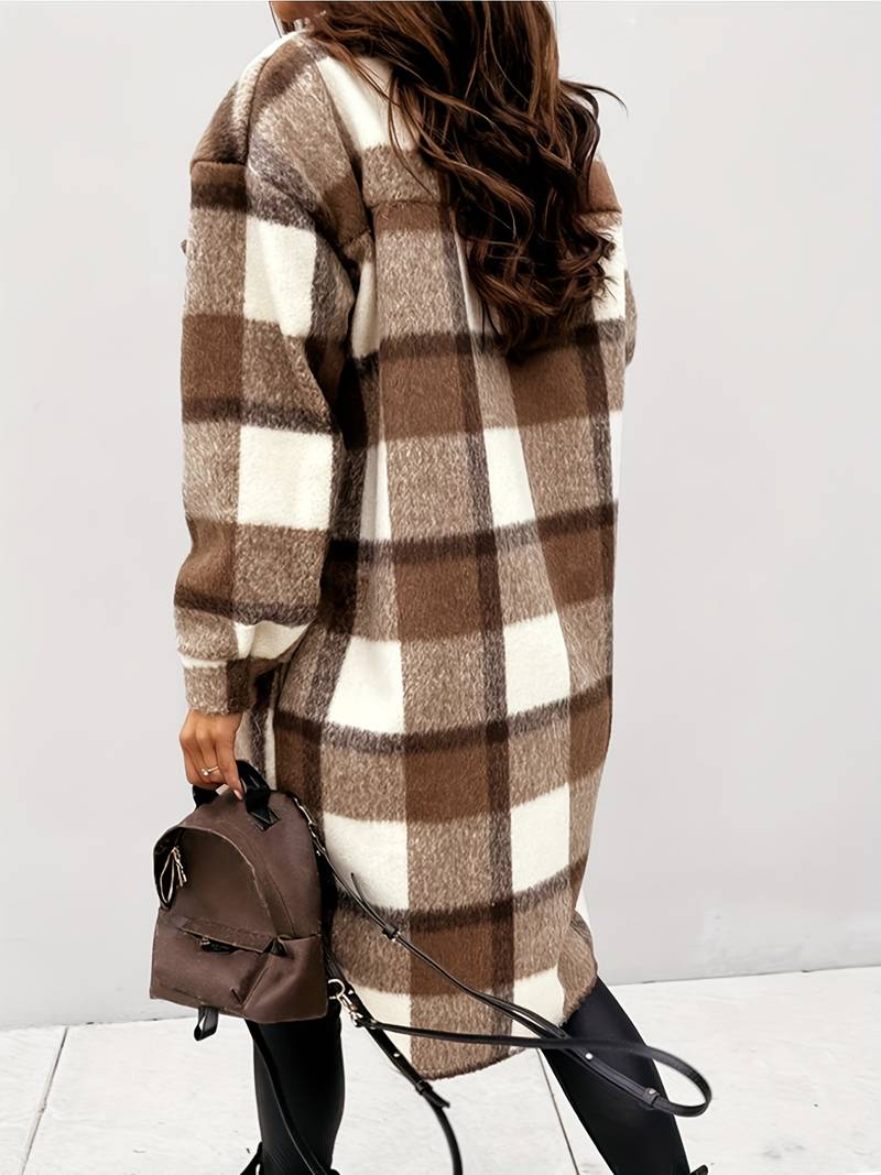 R&B | Warme Damen Karomuster Wolljacke mit Knöpfen