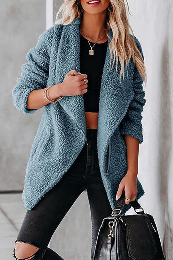 R&B | lässige Lammlederjacke mit Reißverschlusstaschen und Kastenveloursjacke