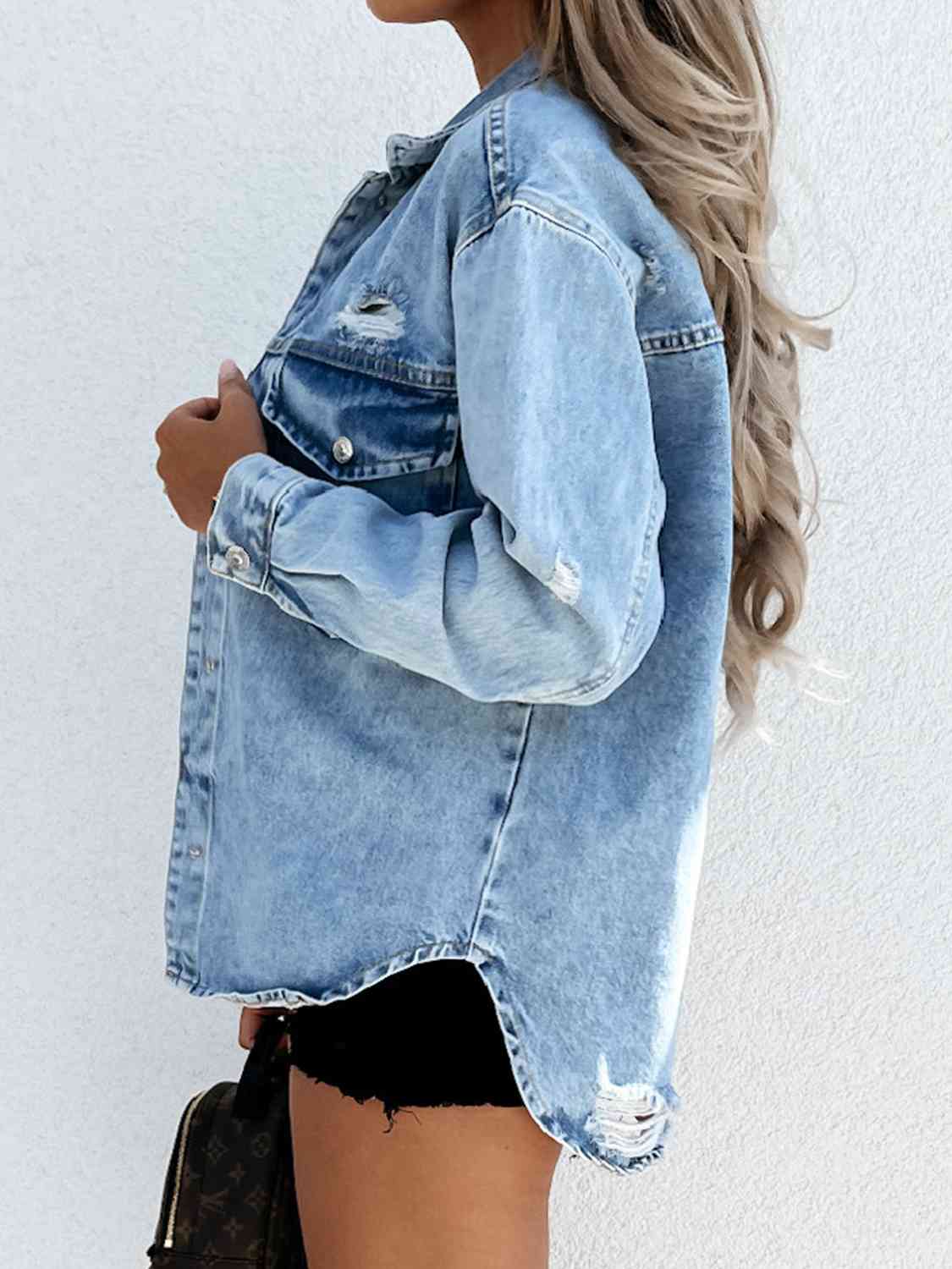 R&B | Ausgefranste Snap Down Denimjacke