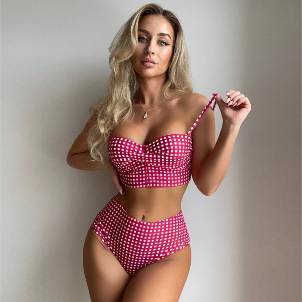 R&B | Sexy karierter geteilter Bikini mit hoher Taille