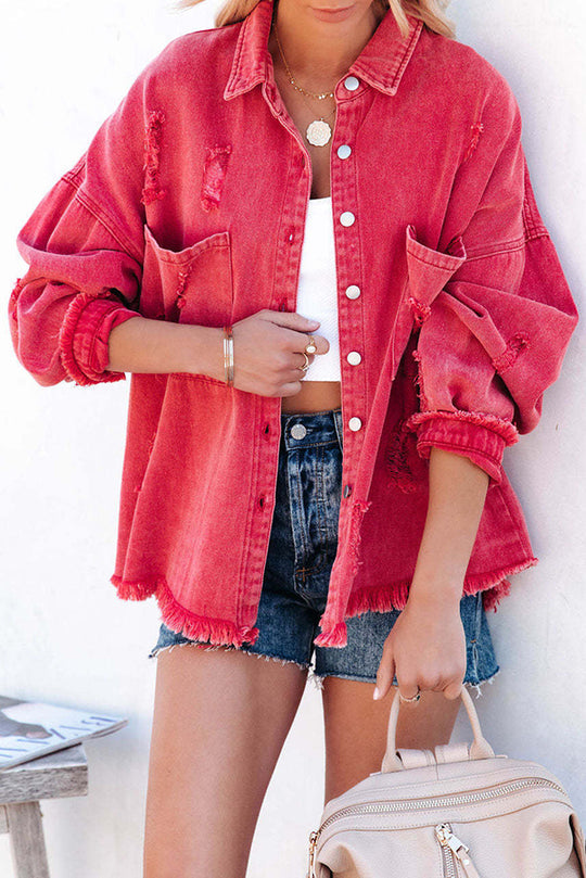 R&B | Revers Langarm Ripped Denim Jacke