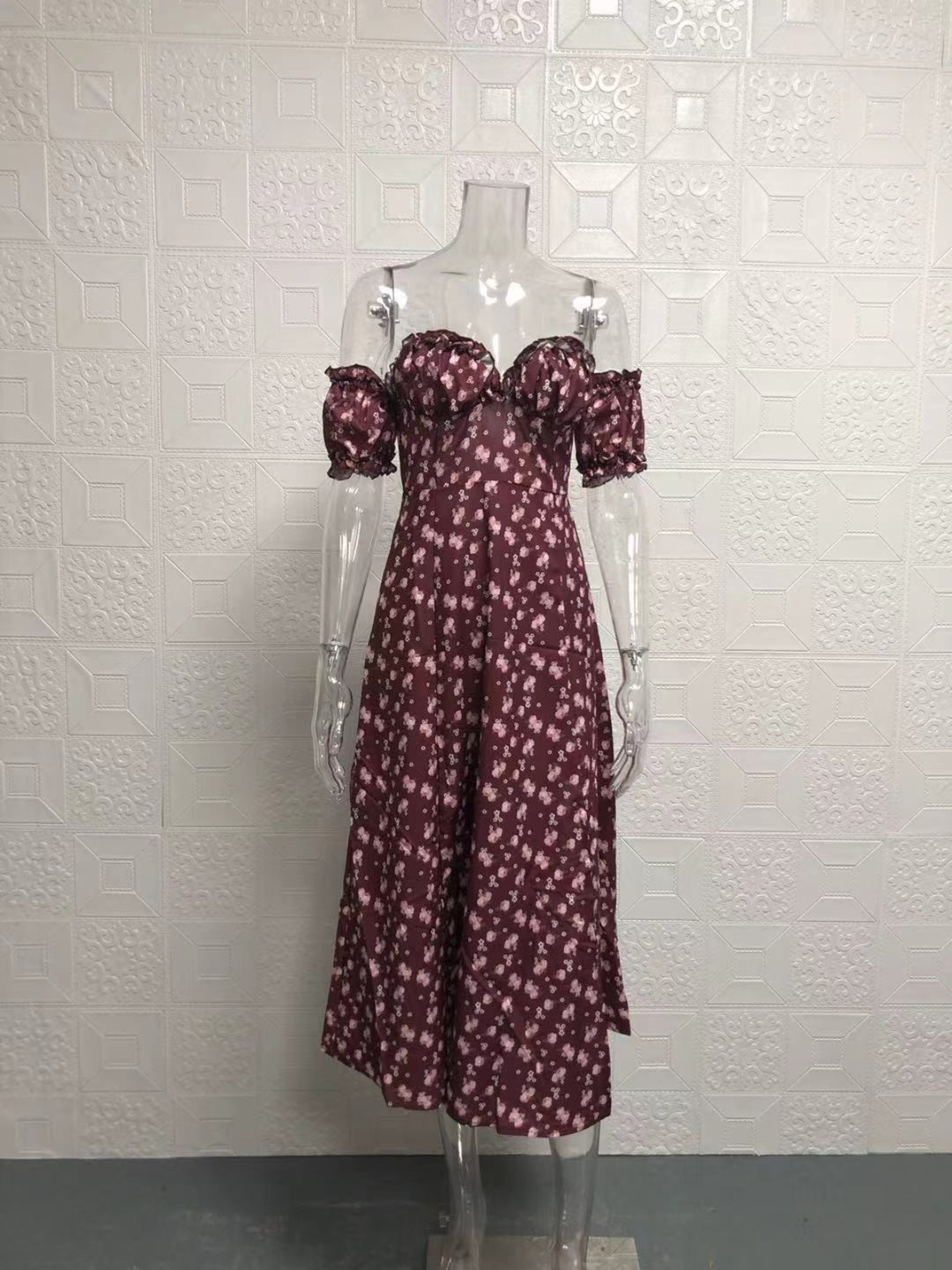R&B | Geschlitztes Blumenkleid schulterfreies Röhrentop-Kleid