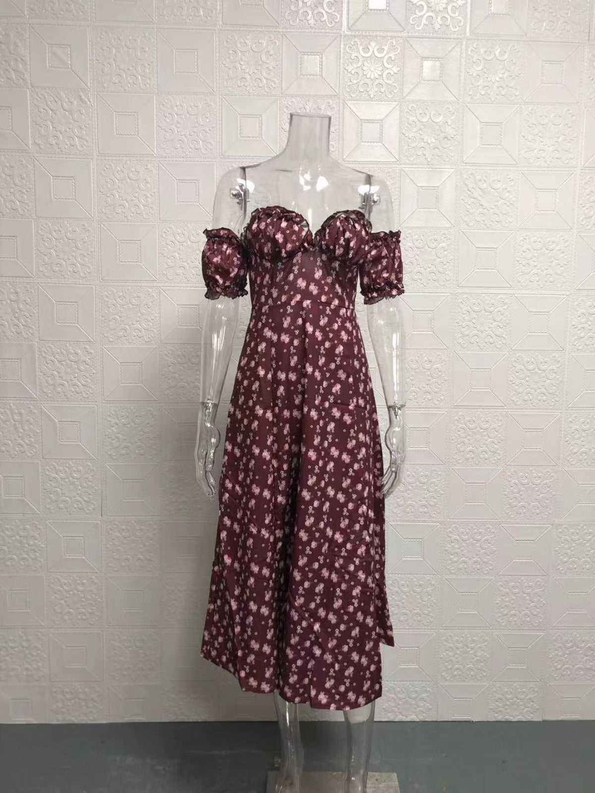 R&B | Geschlitztes Blumenkleid schulterfreies Röhrentop-Kleid