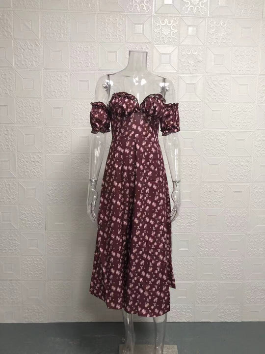 R&B | Geschlitztes Blumenkleid schulterfreies Röhrentop-Kleid
