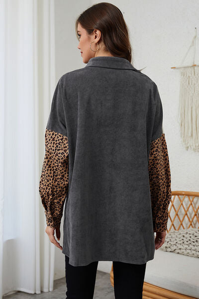 R&B | Leopard-Kontrast-Button-Up-Jacke