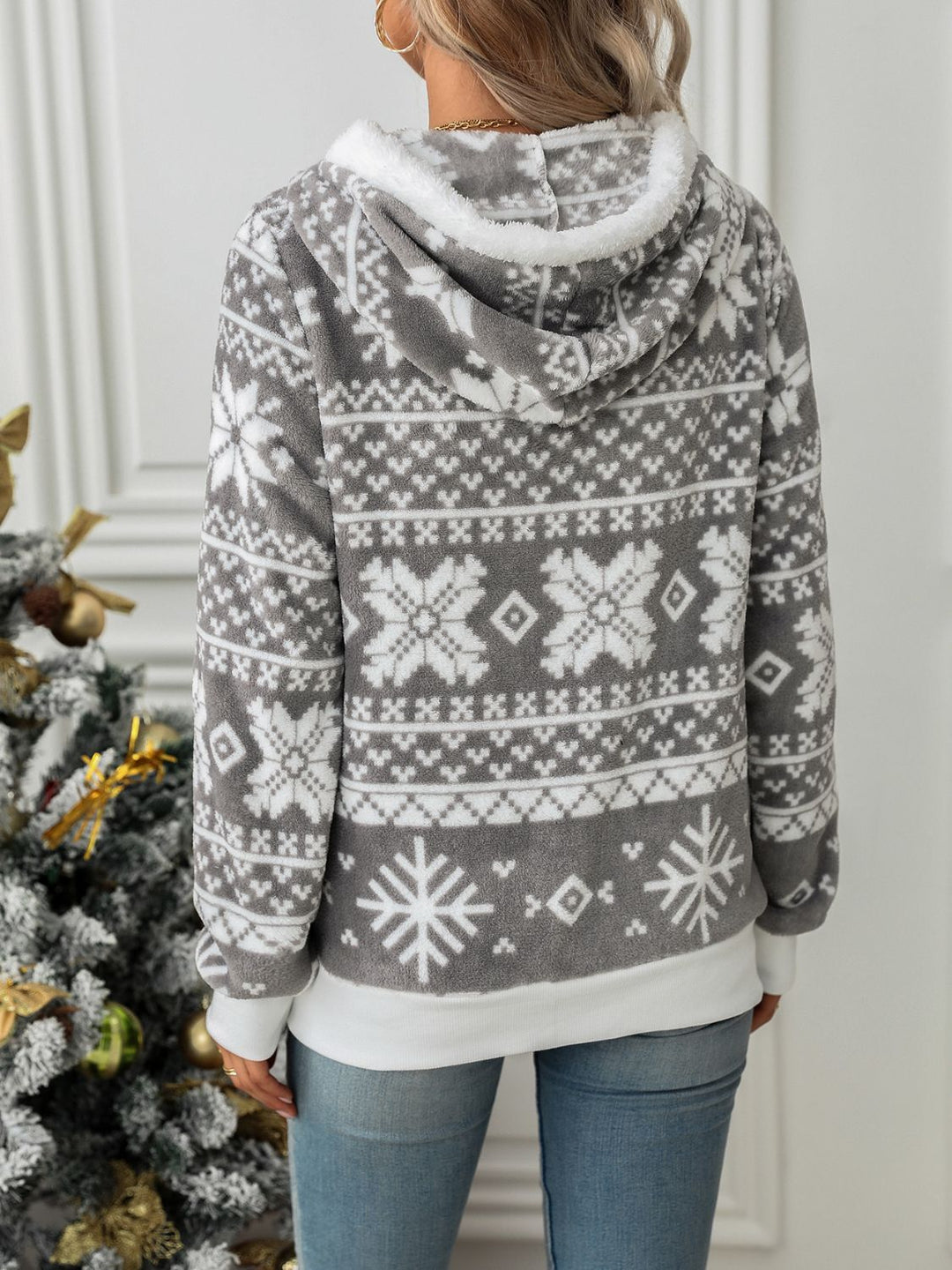 R&B | Kapuzenshirt mit Schneeflocken und Kordelzug