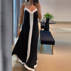 R&B | Kontrastfarbenes langes Kleid mit V-Ausschnitt und Strapsen