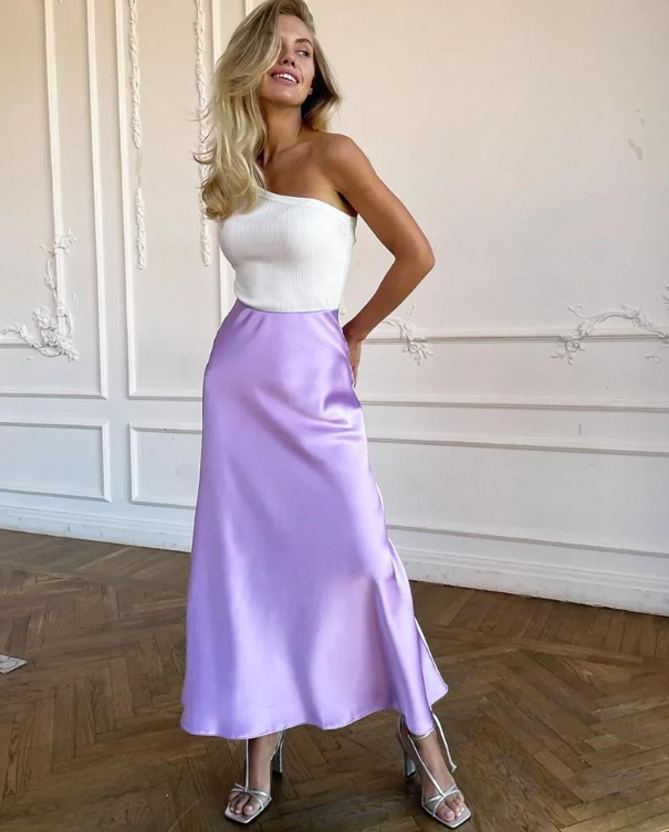 R&B | Stilvoller Rock mit Hoher Taille Seidiges Eis Seidenrock