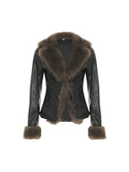 R&B | Amerikanischer Stil Pelzkragen Patchwork Lederjacke