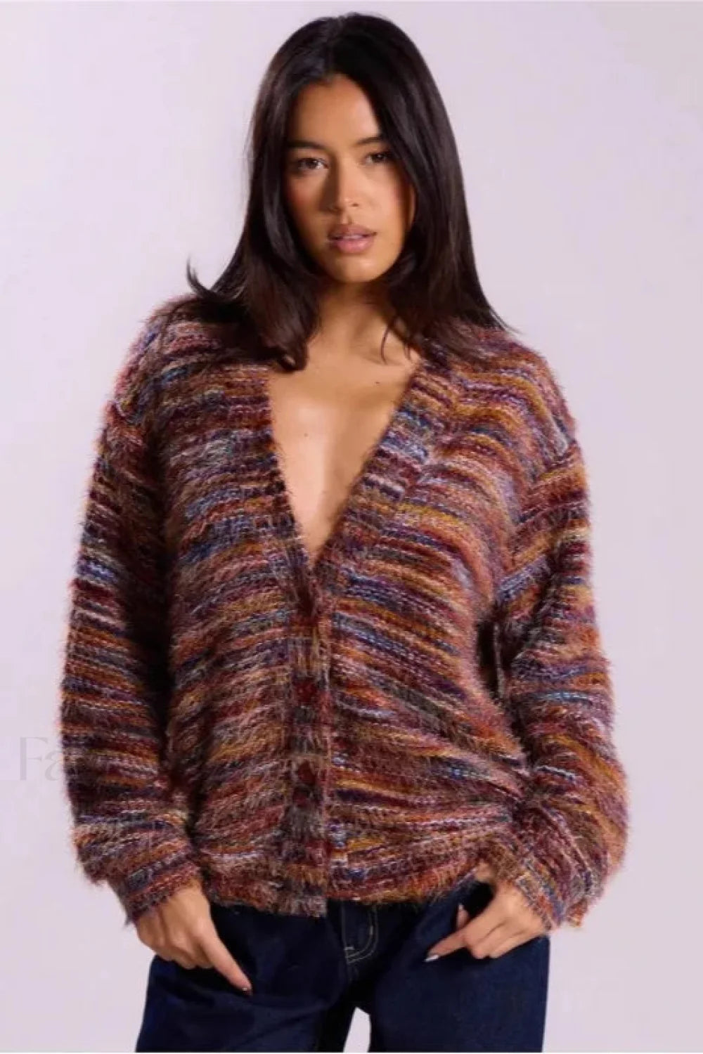 R&B | Vintage Streifen Cardigan mit V-Ausschnitt