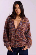 R&B | Vintage-gestreifte V-Ausschnitt-Strickjacke