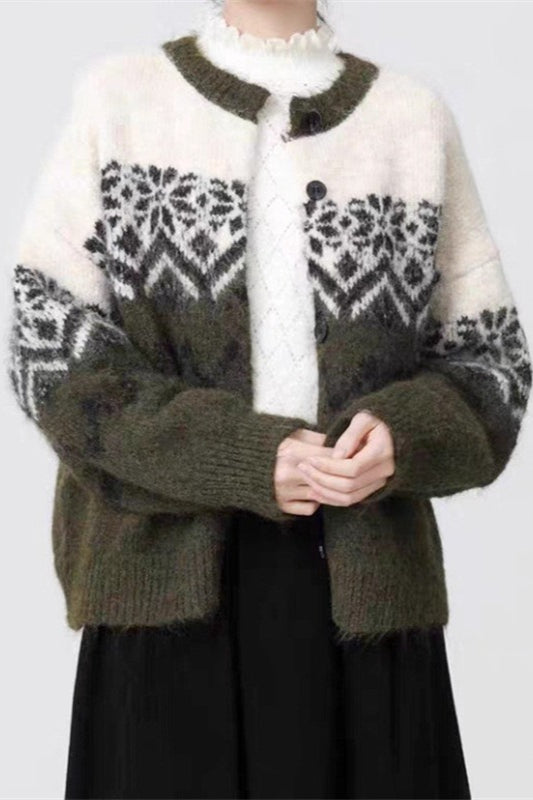 R&B | Retro Nordic Weihnachten Schneeflocke Jacquard Strickjacke