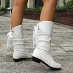 R&B | Damenmode Schnürung Chunky Heel Stiefel Bis Zur Wade