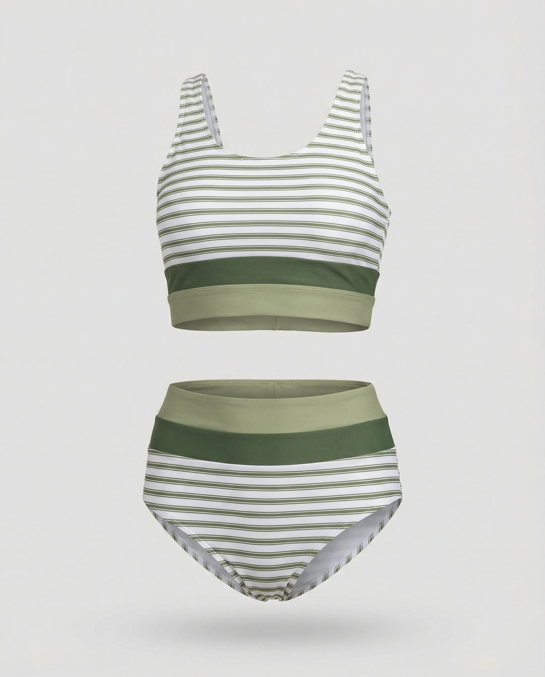 R&B | Gestreiftes Reißverschluss-Rücken Schick Bikini Set