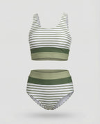 R&B | Gestreiftes Reißverschluss-Rücken Schick Bikini Set