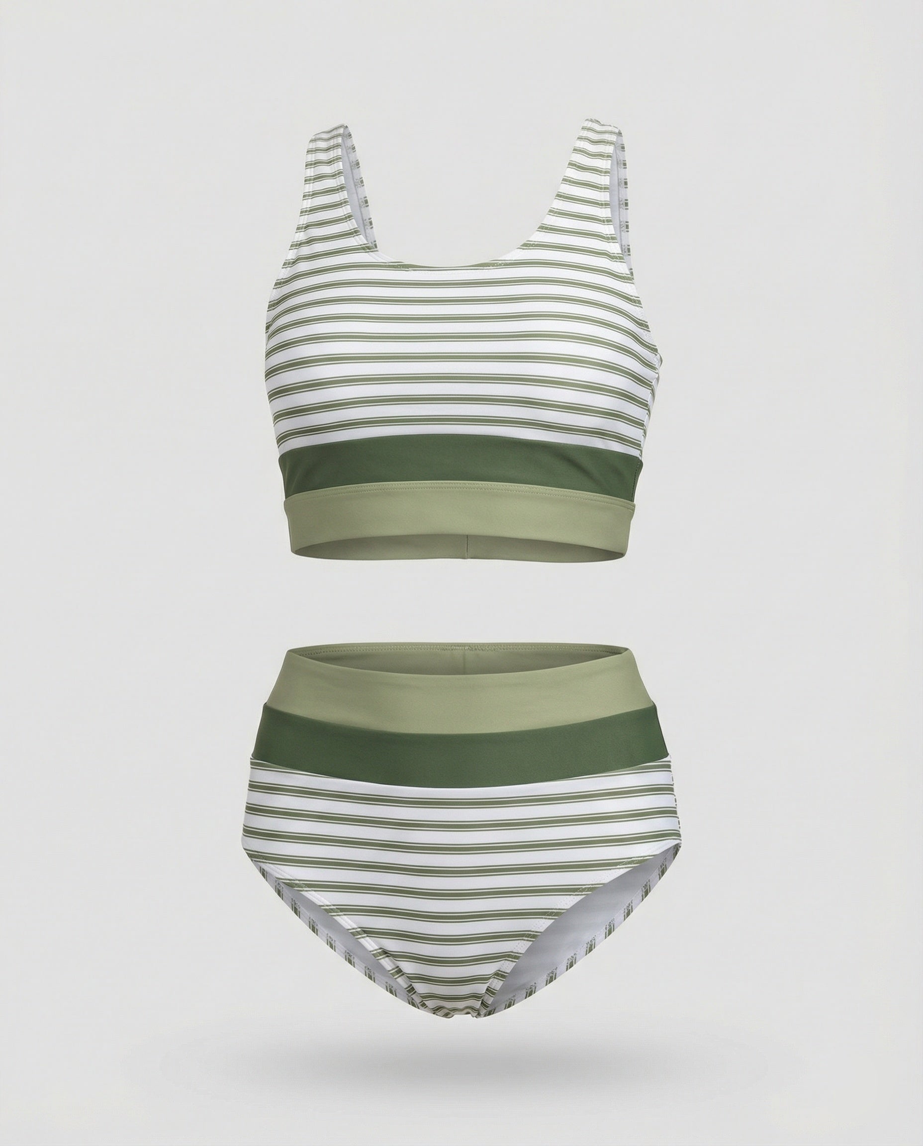 R&B | Gestreiftes Reißverschluss-Rücken Schick Bikini Set