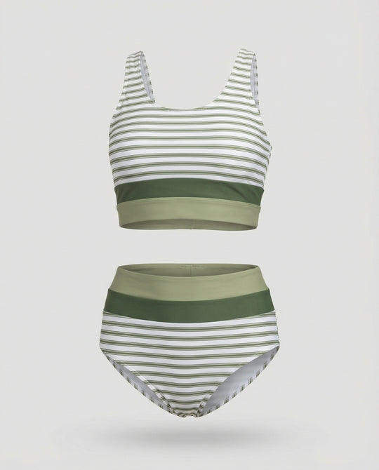 R&B | Gestreiftes Reißverschluss-Rücken Schick Bikini Set