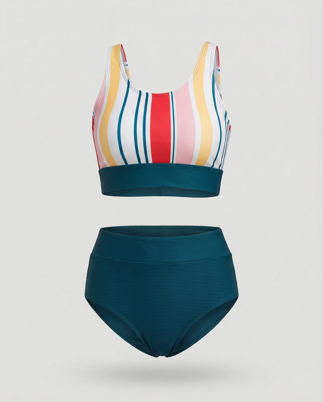 R&B | Gestreiftes Reißverschluss-Rücken Schick Bikini Set