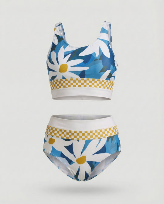 R&B | Gestreiftes Reißverschluss-Rücken Schick Bikini Set