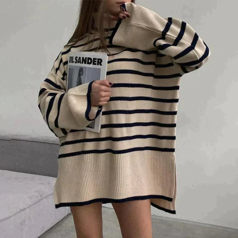R&B | Strickpullover Oversized Fit Weicher Rollkragen Langer Ärmel Freizeit Design