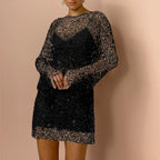 Perlen See-through Mesh Zweiteiliges Set Sling Kleid