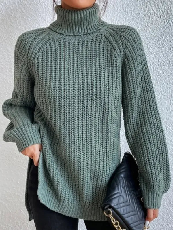 R&B-rollkragenpullover Mit Raglanärmel Und Geteiltem Saum