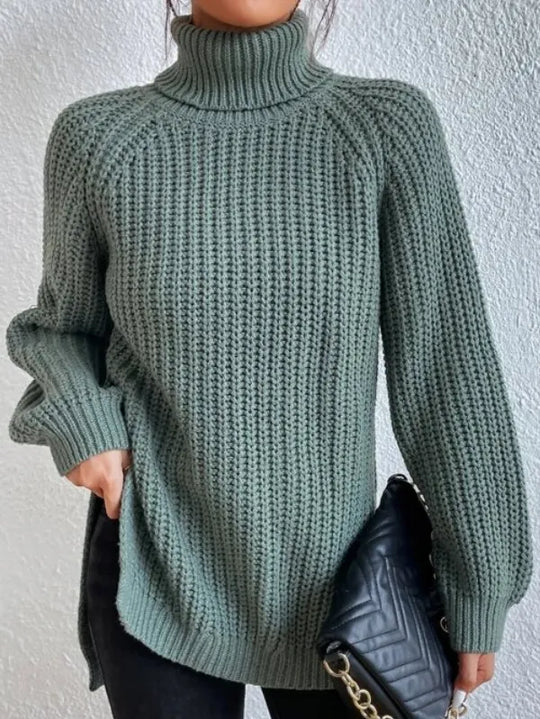 R&B-rollkragenpullover Mit Raglanärmel Und Geteiltem Saum