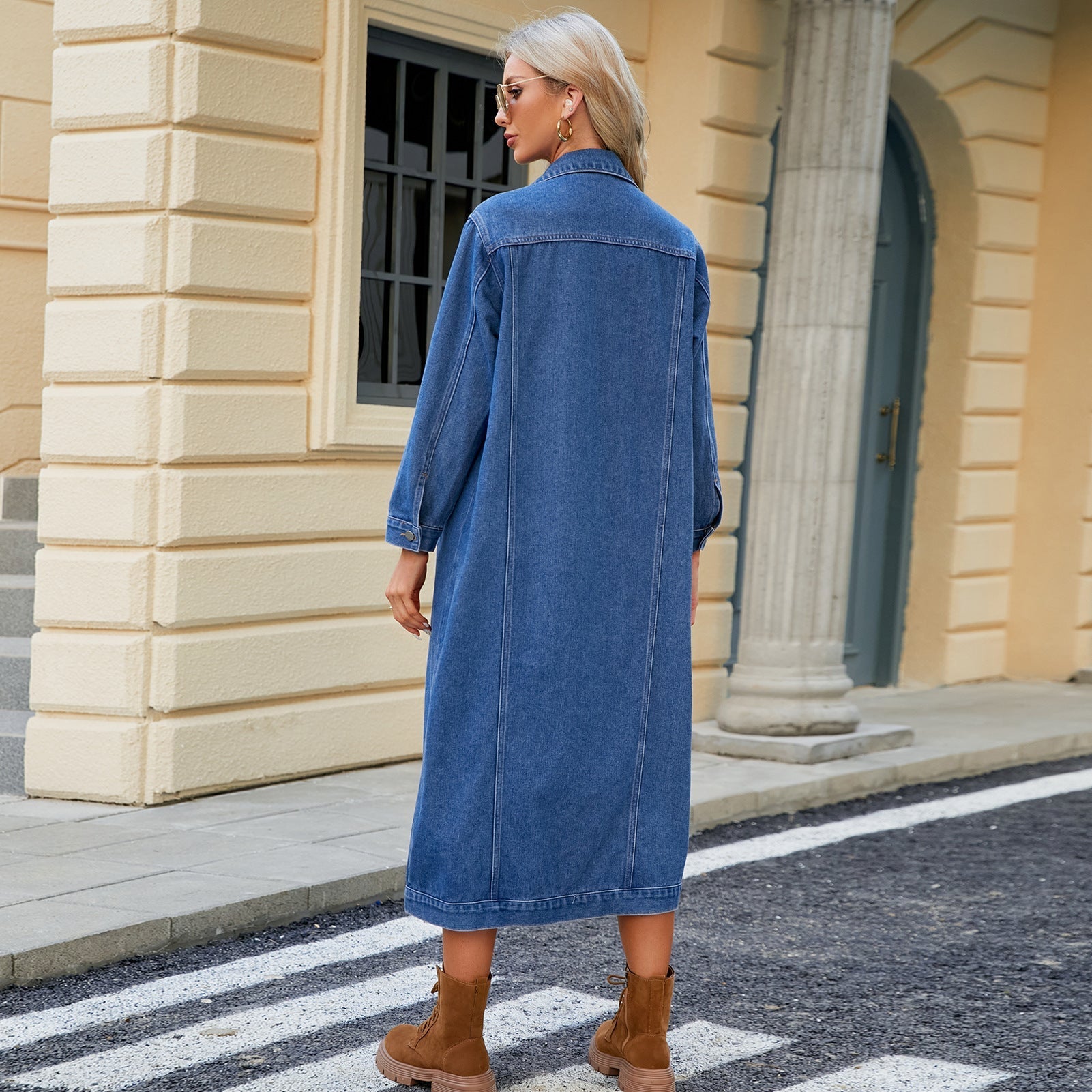 R&B | Lang Denimjacke Knopfverschluss Lässig und Trendy