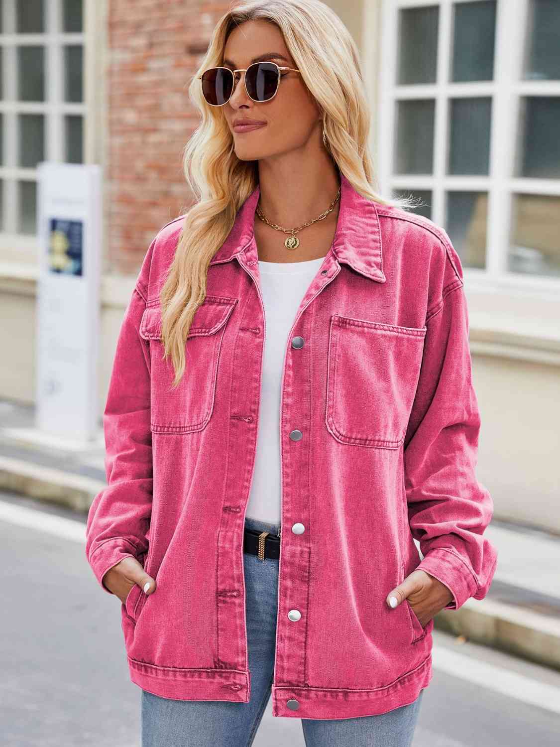R&B | Knopf-Down Denimjacke mit Taschen