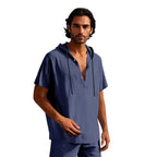 R&B | Leinen-Knopf-Strand-Kapuzen-Henley-Shirt