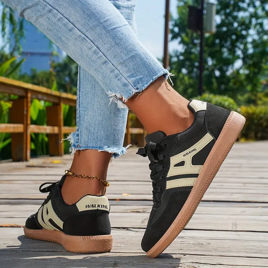 Damen lässige Turnschuhe mit niedrigem Absatz, Schnürung Mode Schuhe R&B