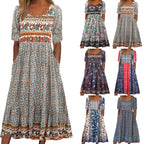 R&B | Rundhalsausschnitt Kurzarm Bohemian Print Kleid Frauen