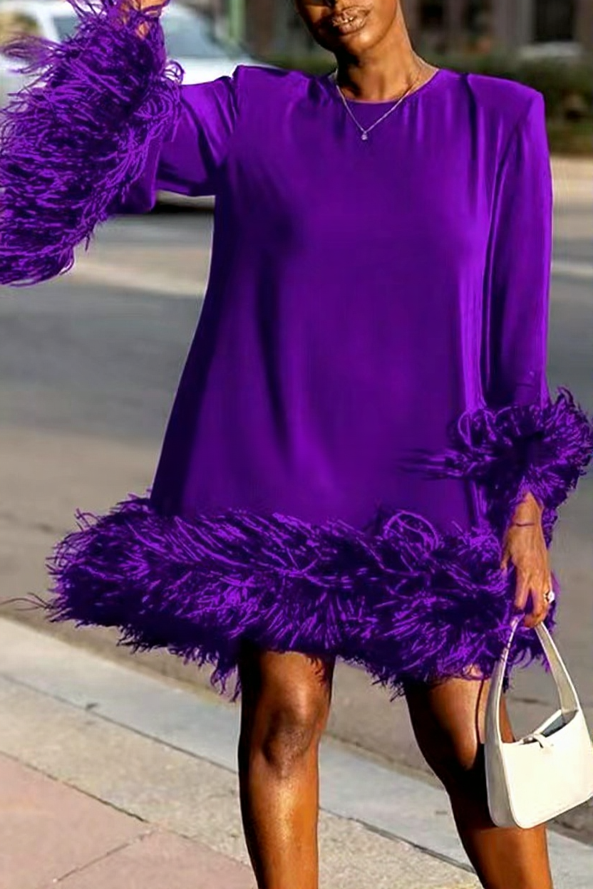 Einseitiges Minikleid mit Federn