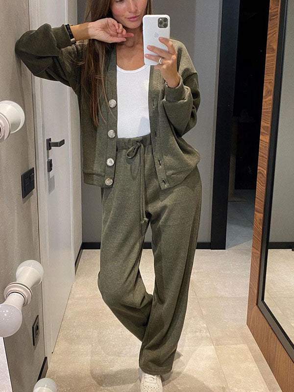 R&B | lässiges V-Ausschnitt Pullover- und Hose-Set