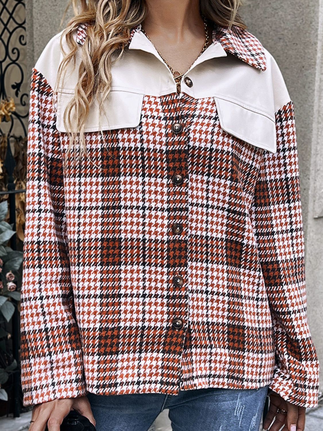 R&B | Karierte Kragenhals Fall-Schulter Jacke