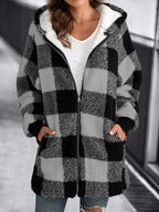 R&B | Weiche Damen Karierte Fleece Kapuzenjacke