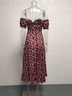 R&B | Geschlitztes Blumenkleid schulterfreies Röhrentop-Kleid