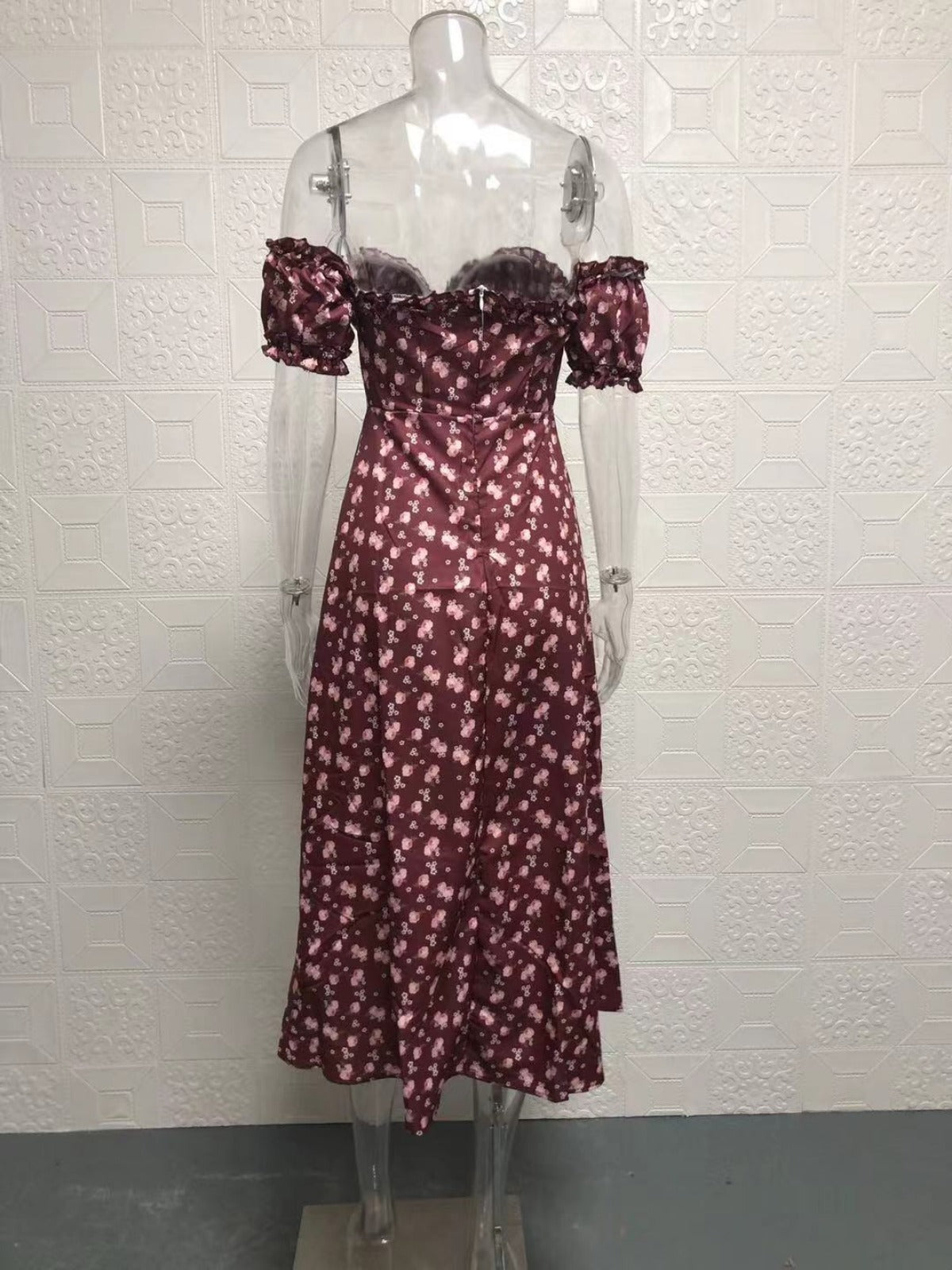 R&B | Geschlitztes Blumenkleid schulterfreies Röhrentop-Kleid