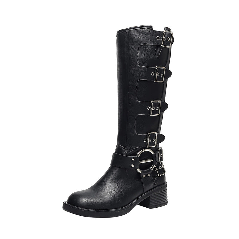 R&B | Frauen Sommer Gürtel Schnalle Chunky Absatz Martin Stiefel