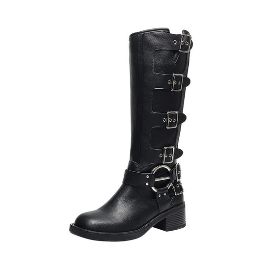 R&B | Frauen Sommer Gürtel Schnalle Chunky Absatz Martin Stiefel