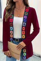 R&B | Strickjacke mit Blumenrand und langen Ärmeln