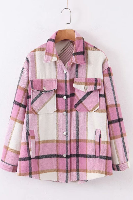 R&B | Karo Gefallen Schulter Shirtjacke
