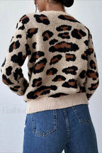 R&B | Pullover mit Rundhalsausschnitt und Leopardenmuster in Blockfarben