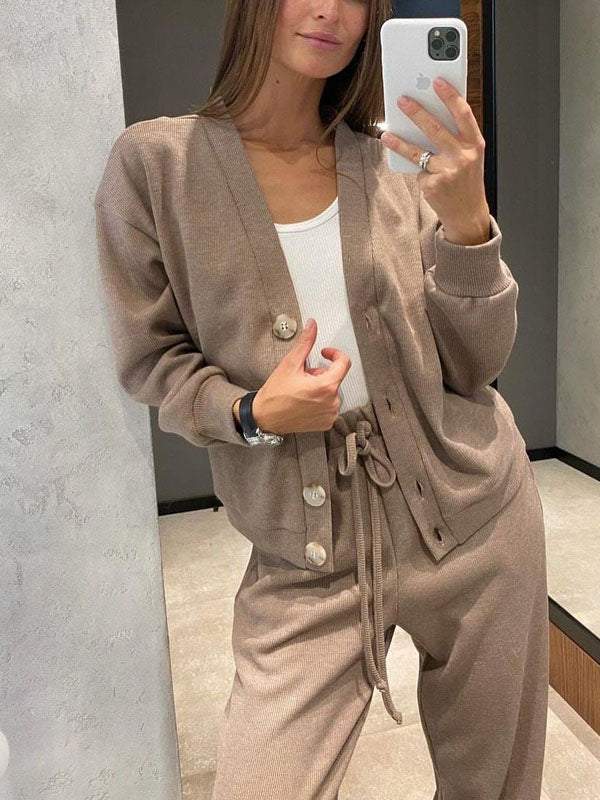 R&B | lässiges V-Ausschnitt Pullover- und Hose-Set